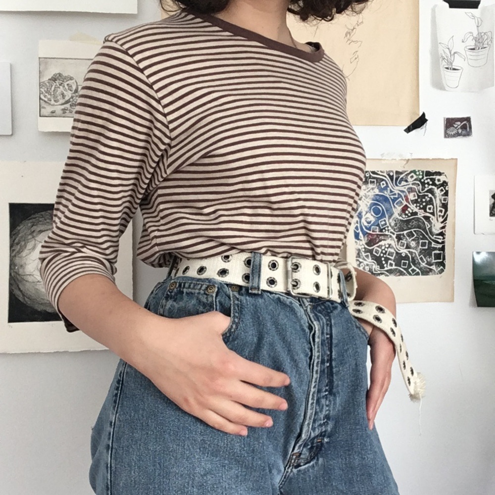 brown and cream striped layering tee